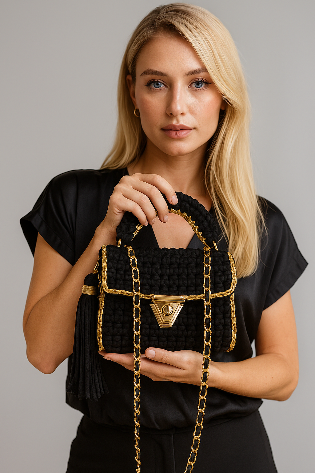 CROCHETED BOX BAG - BLACK