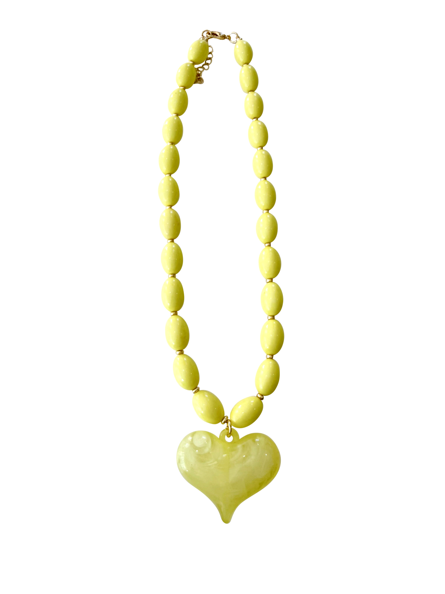 Roxie Yellow Beaded Necklace with Heart Charm