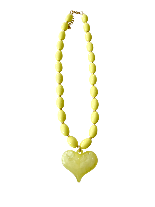 Roxie Yellow Beaded Necklace with Heart Charm
