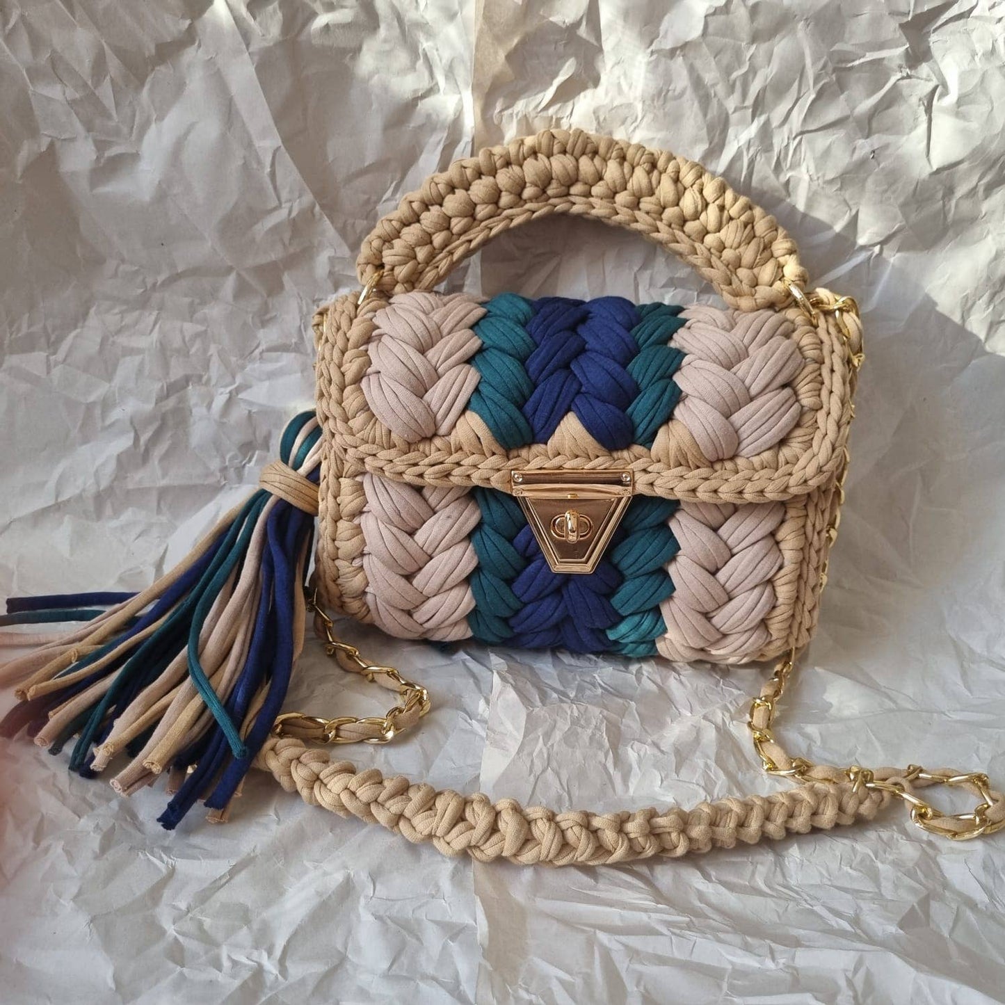 HANDMADE CROCHET BAG - BEIGE TONES