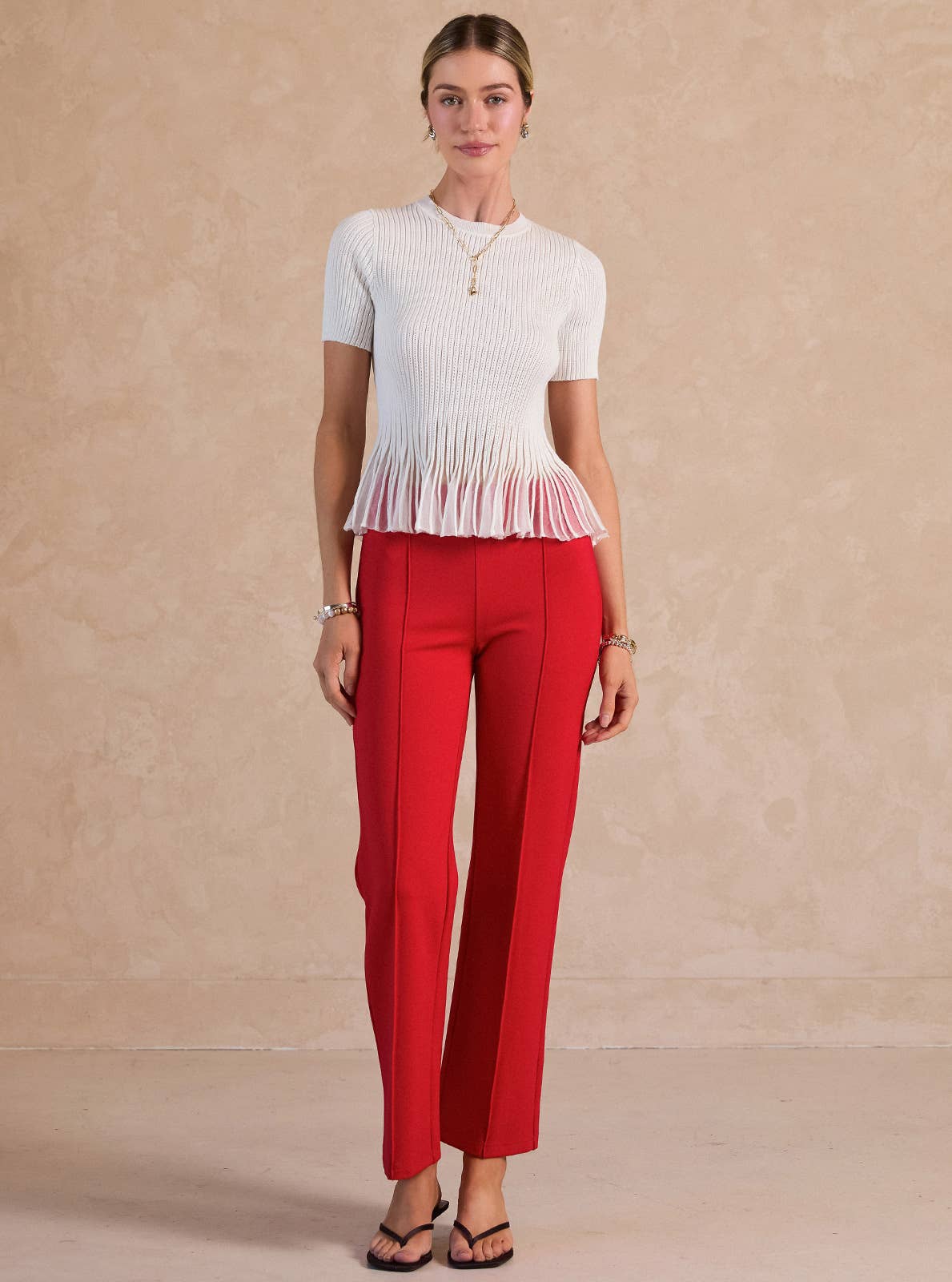Short Sleeve Sheer Peplum Top - White