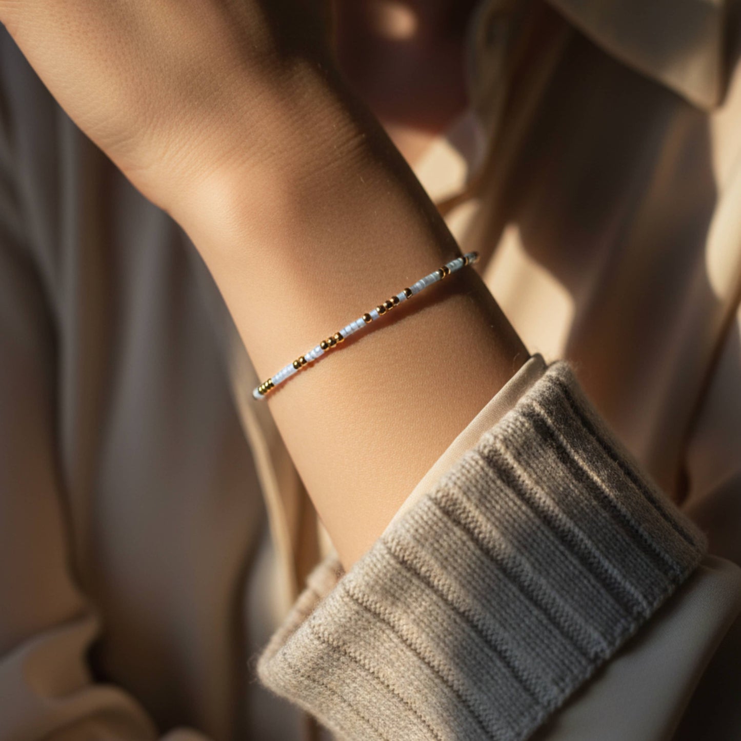 Confetti Beaded Bangle-Sky Blue, Delicate Stacking Bracelets