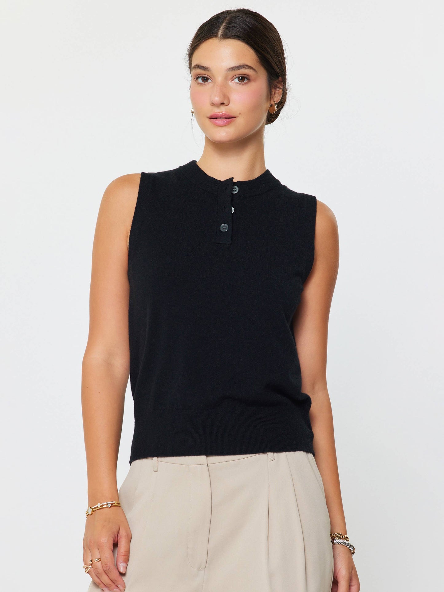 Sleeveless Henley Knit Vest