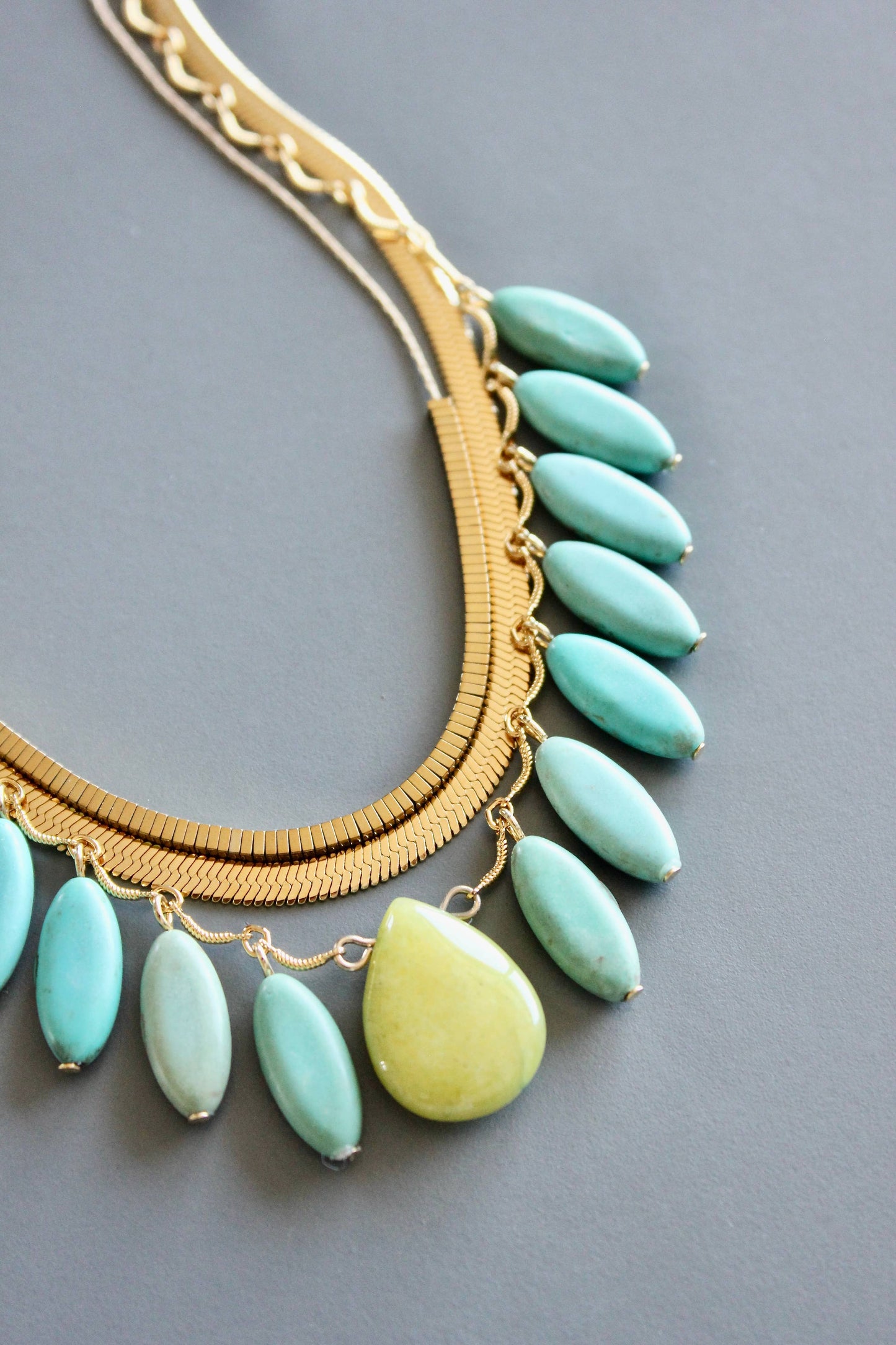MLN2016 Triple strand turquoise and snake chain necklace