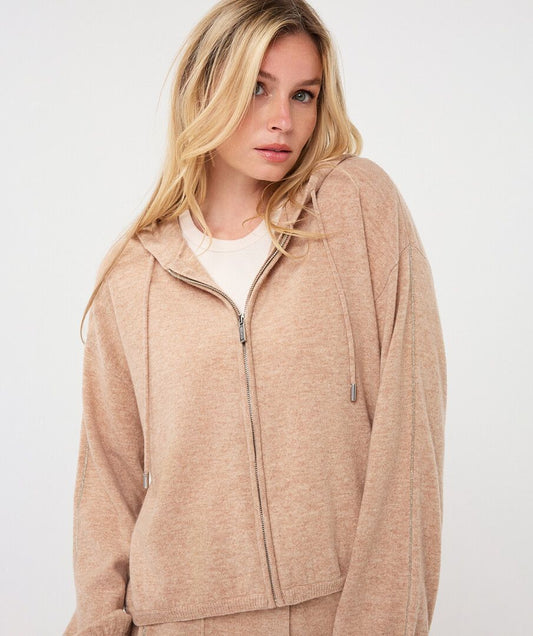 CHAIN KNIT HOODIE - SAND