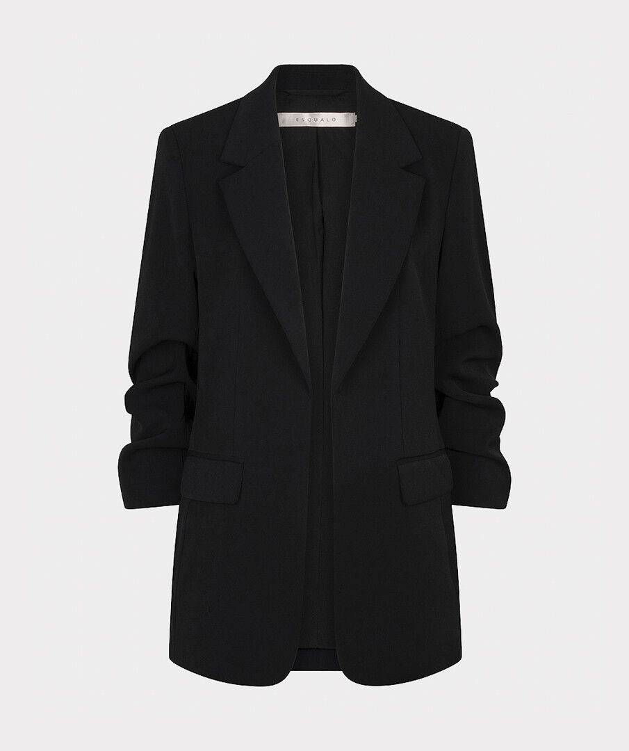 3/4 RUCHED SLEEVE BLAZER - BLACK