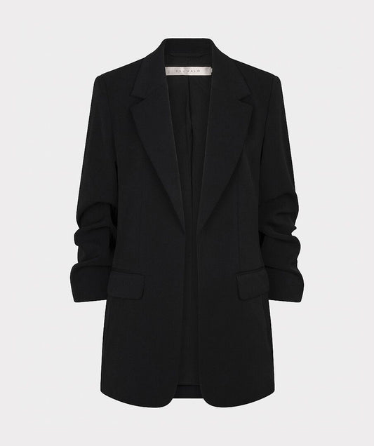3/4 RUCHED SLEEVE BLAZER - BLACK