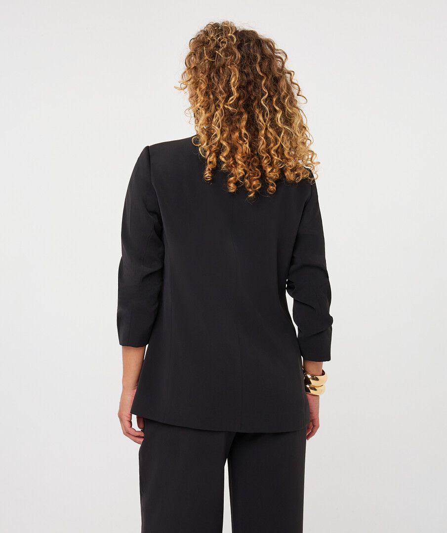 3/4 RUCHED SLEEVE BLAZER - BLACK