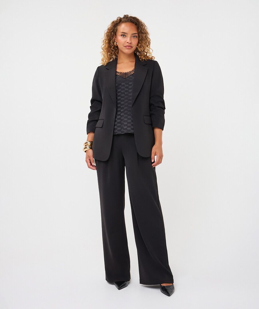 3/4 RUCHED SLEEVE BLAZER - BLACK