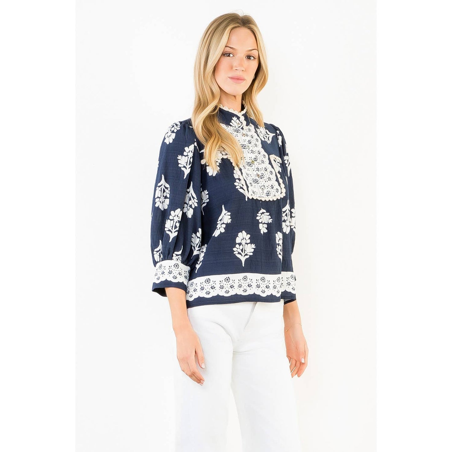 Long Sleeve Navy/White Top