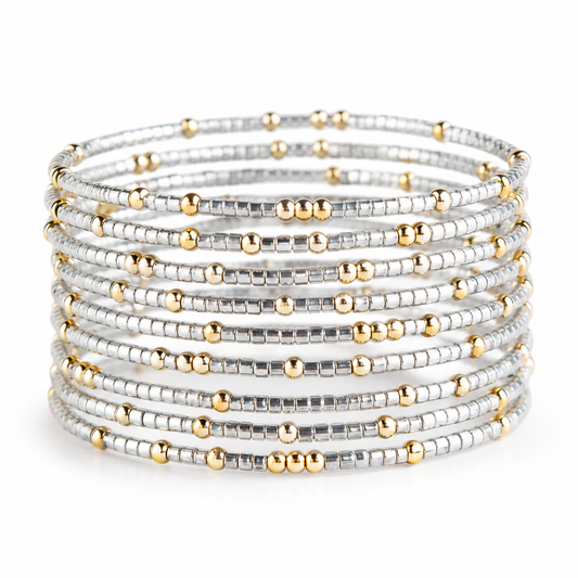 Confetti Beaded Bangle-Silver, Adjustable  Bracelets