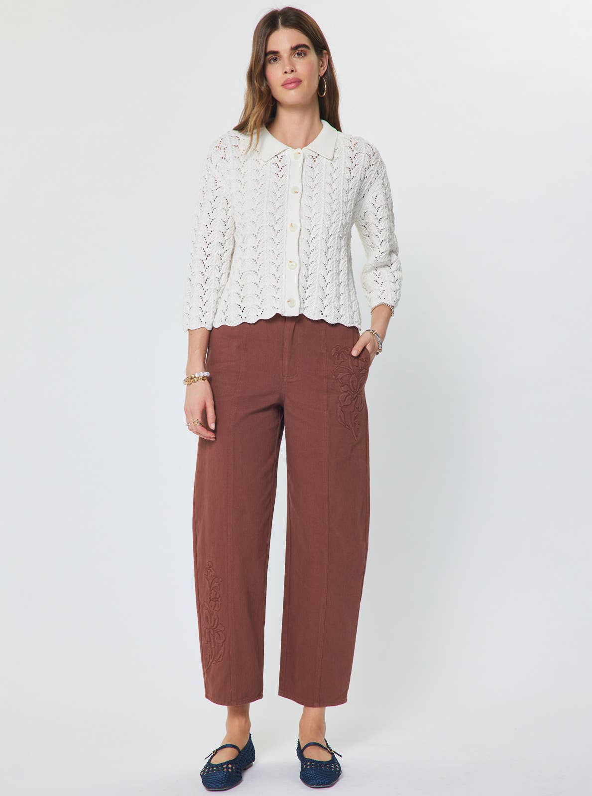 3/4 Sleeve Cotton Open-Knit Cardigan