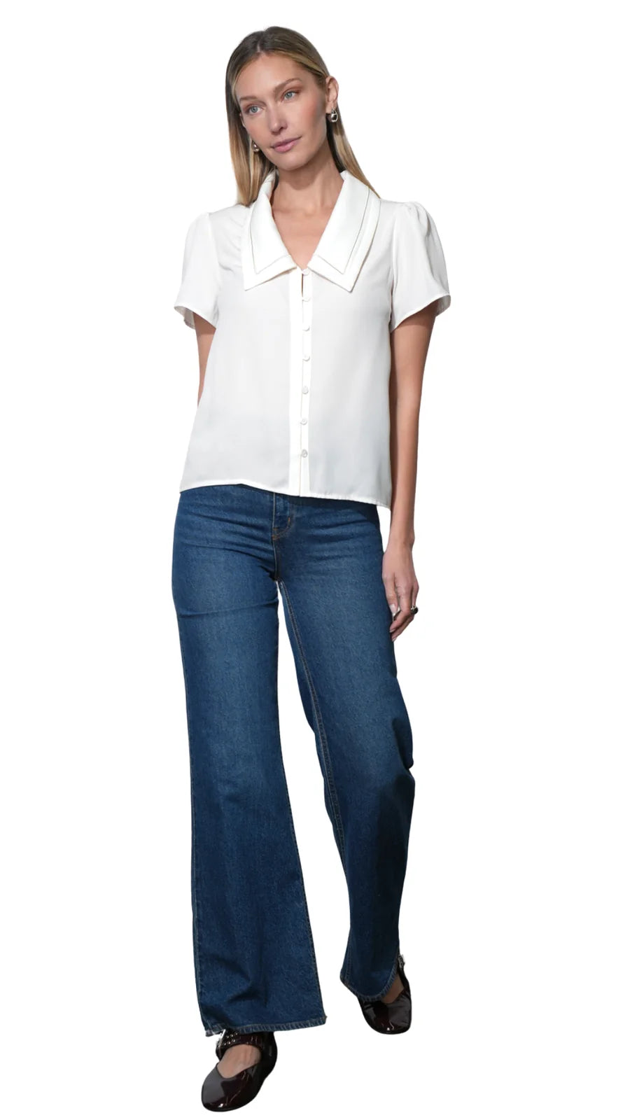 GAIA SAILOR COLLAR SHORT SLEEVE BLOUSE