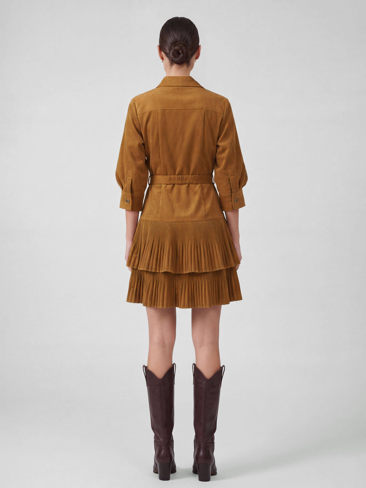 Corduroy Tiered Pleated Shirt Dress