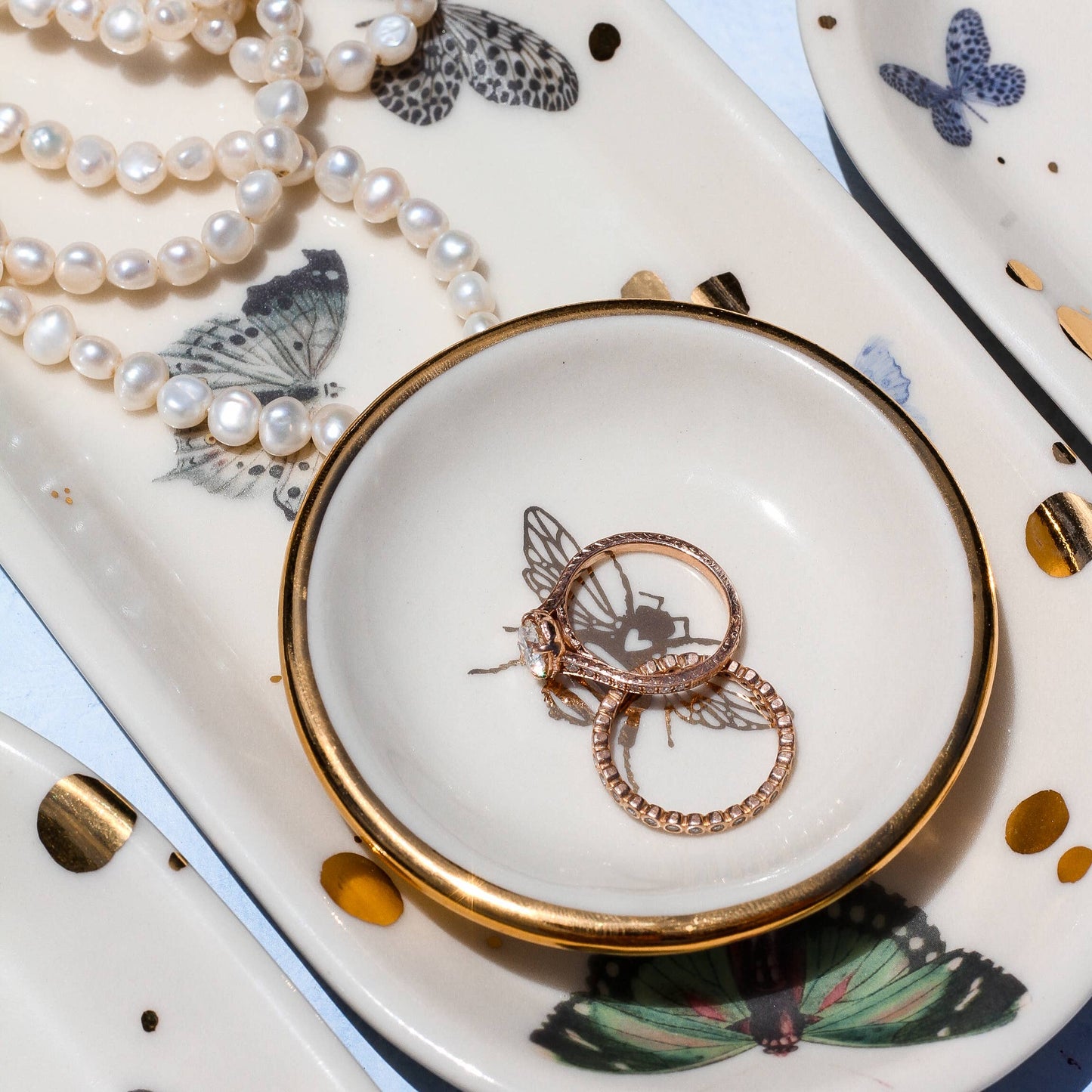 Gold Bee Ring Dish | Handmade Pottery Trinket Dish (white)