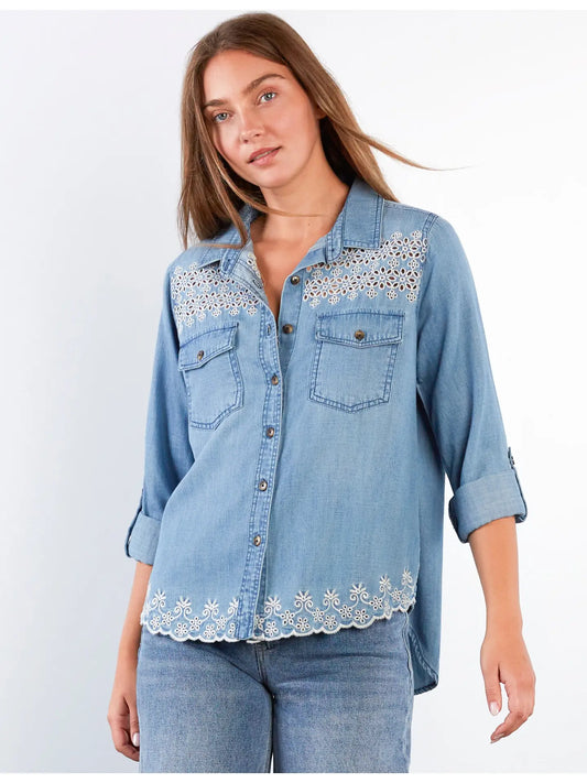 GOLDEN HOUR EMBROIDERED DENIM SHIRT