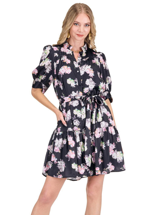 PUFF SLEEVE GATHERS SHIRT DRESS