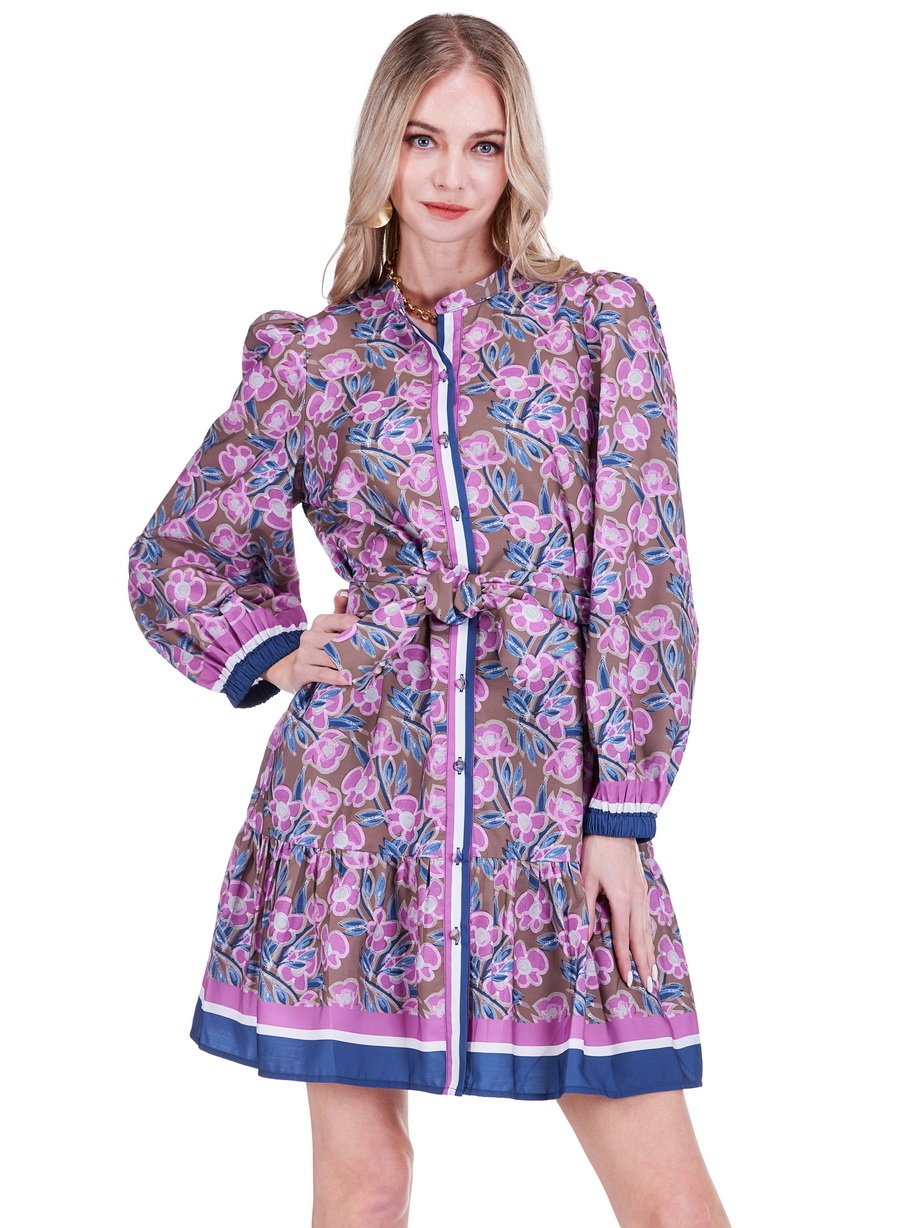 RUFFLES HEM SHIRT DRESS - ROSEWOOD