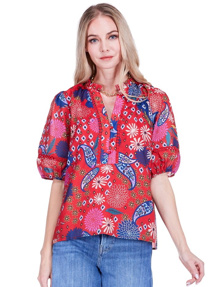 LACE TRIM TOP - FIREWORKS