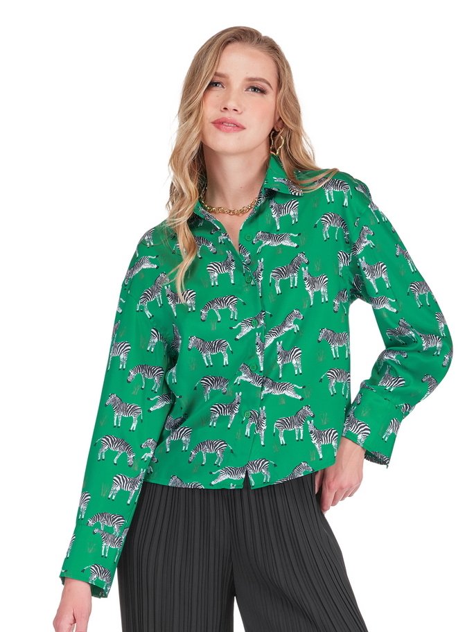 GREEN ZEBRA BUTTON DOWN SHIRT