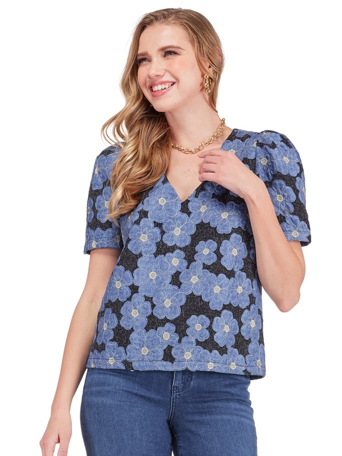 DENIM FLORAL TOP