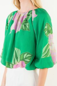 FLORAL PRINT BUBBLE HEM TOP - GREEN FLORAL