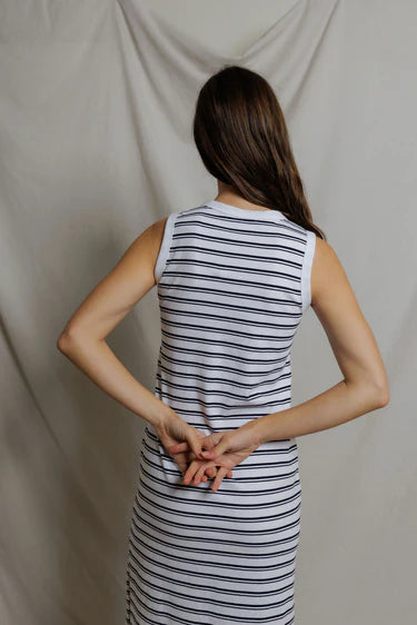LANELL DRESS - NAVY STRIPE