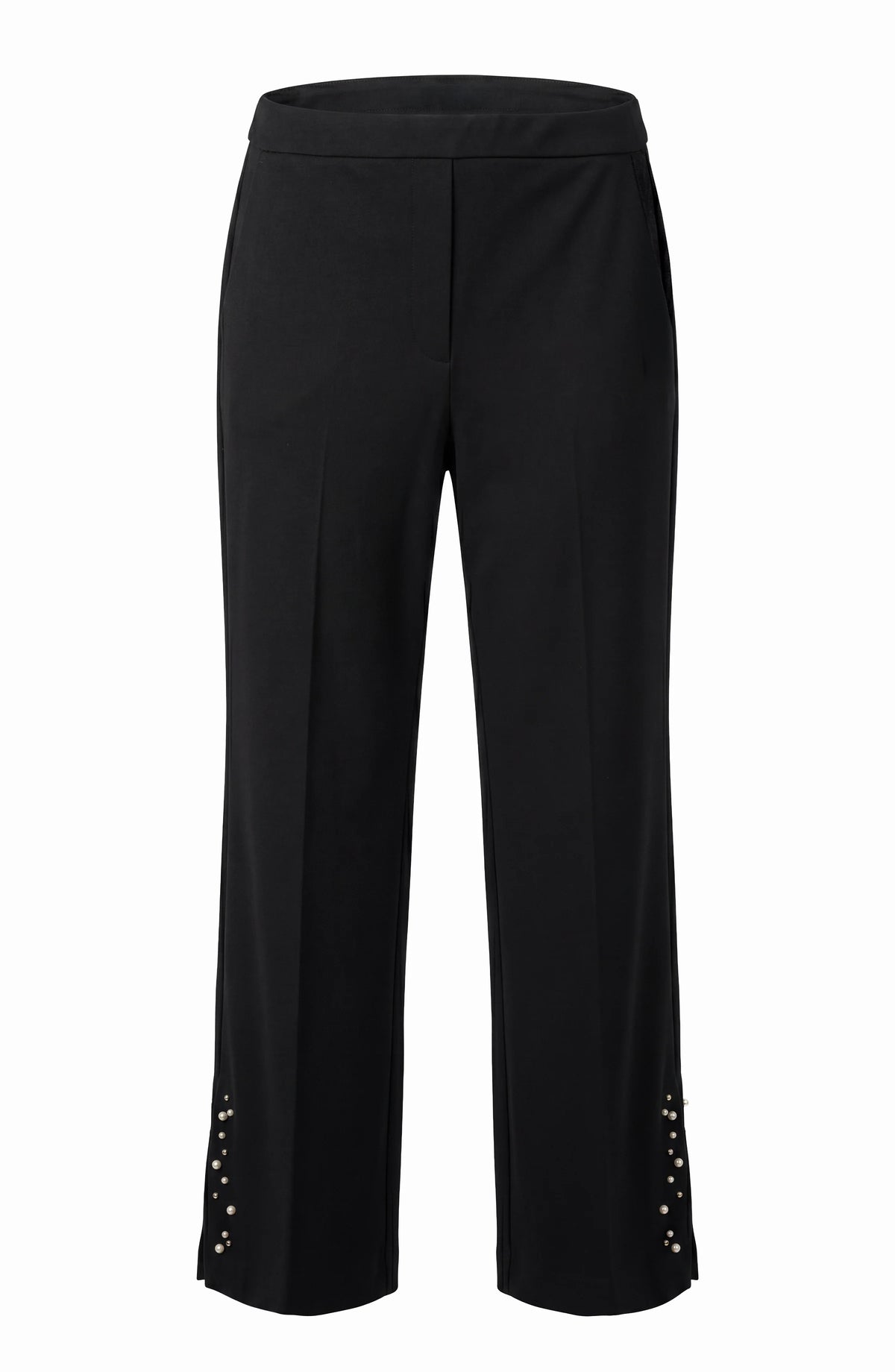 KAYLA PULLON WIDE LEG TROUSER W PEARL TRIM - BLACK