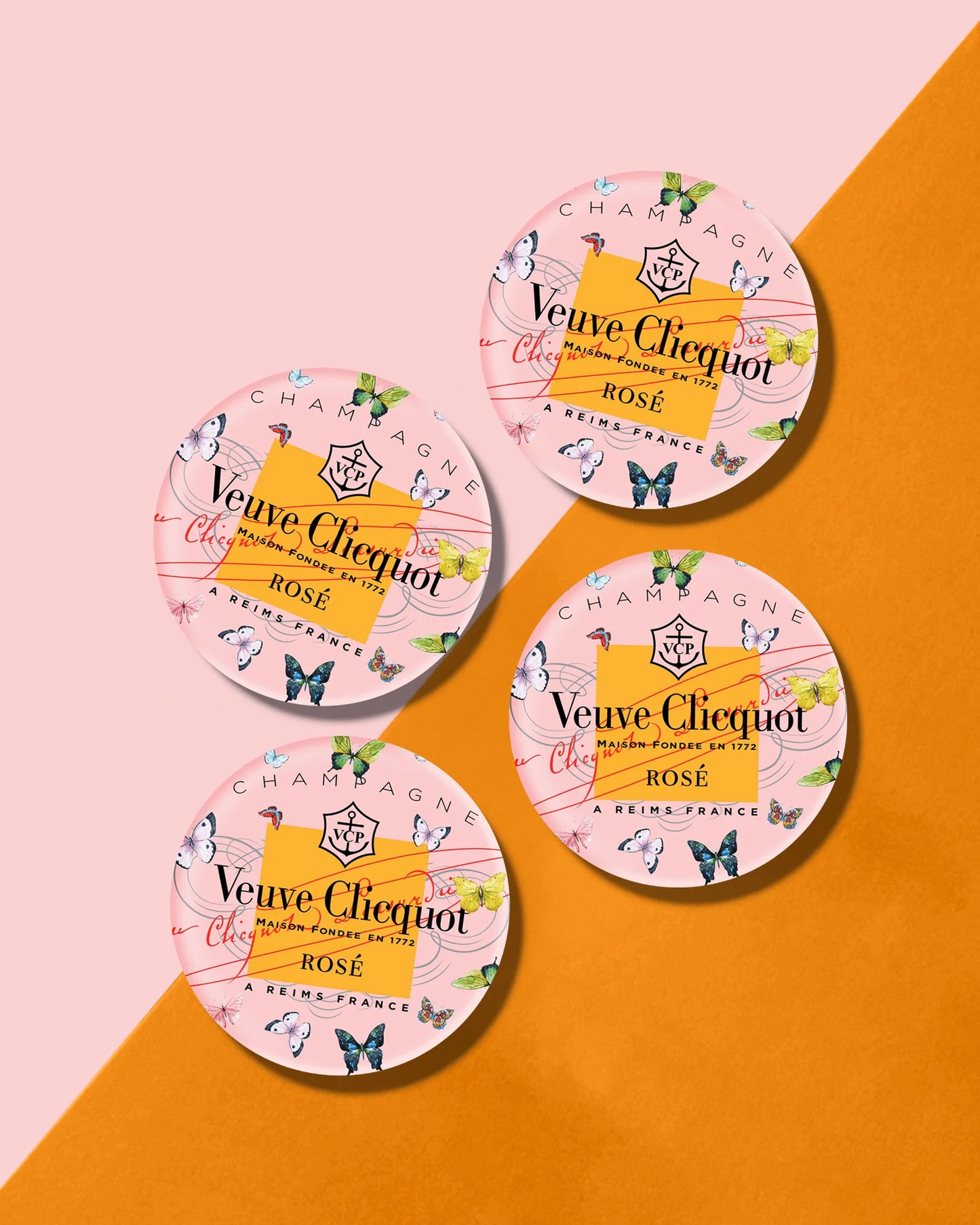 PACK OF 4 COASTERS - BUTTERFLY VEUVE