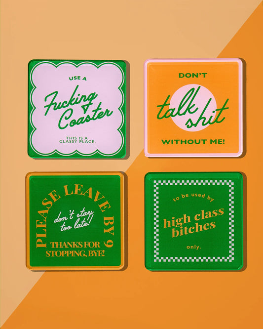 PACK OF 4 COASTERS - SNARKY ORANGE
