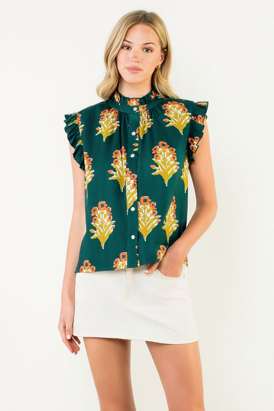 RUFFLE SLV TOP - GREEN