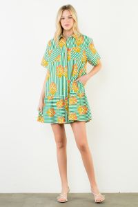 STRIPED FLORAL DRESS
