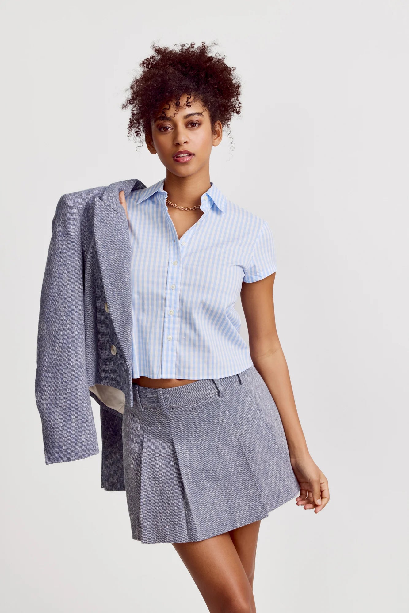 THE BOXY SHORT SLEEVE CROPPED SHIRT - BLUE GINGHAM