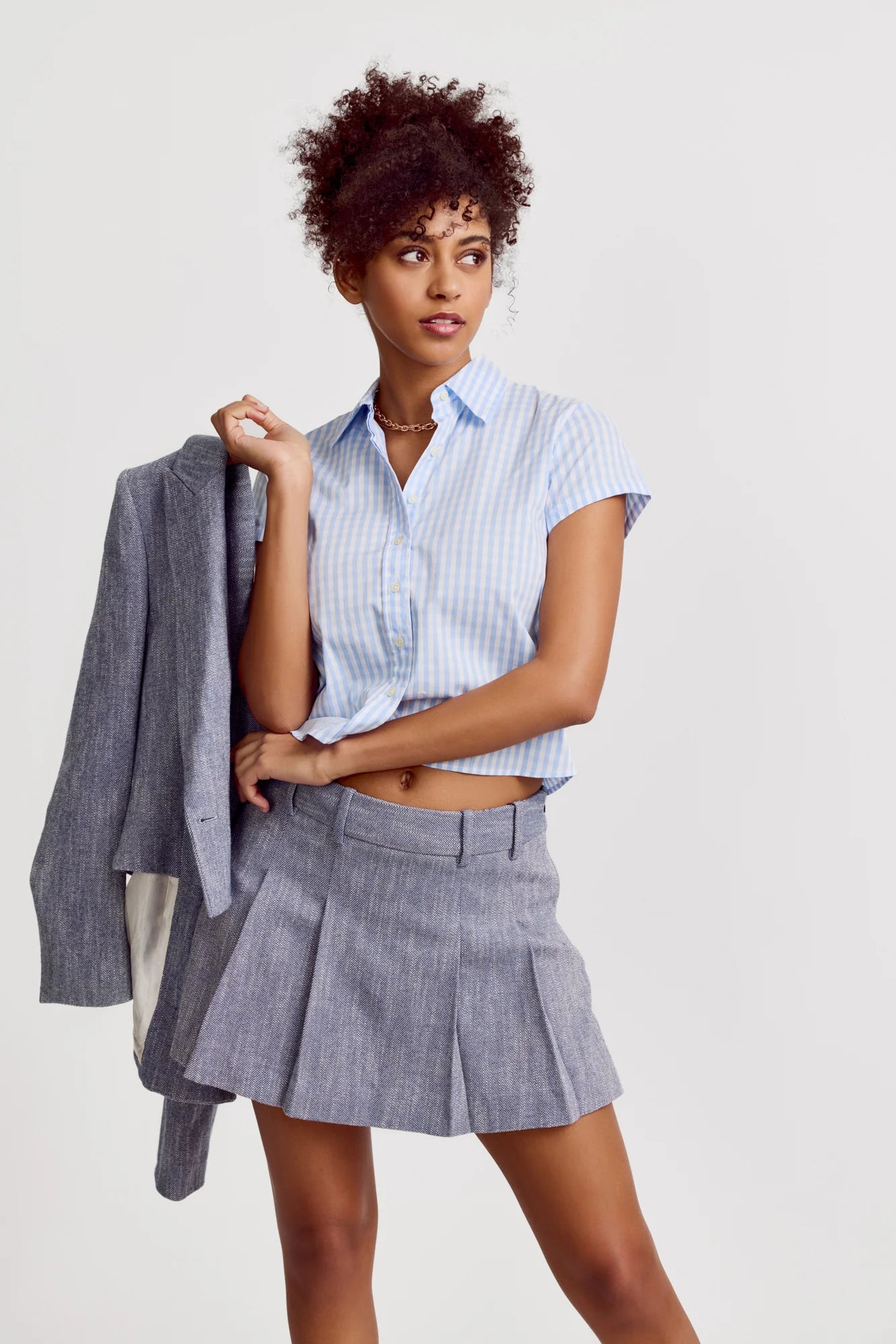 THE BOXY SHORT SLEEVE CROPPED SHIRT - BLUE GINGHAM