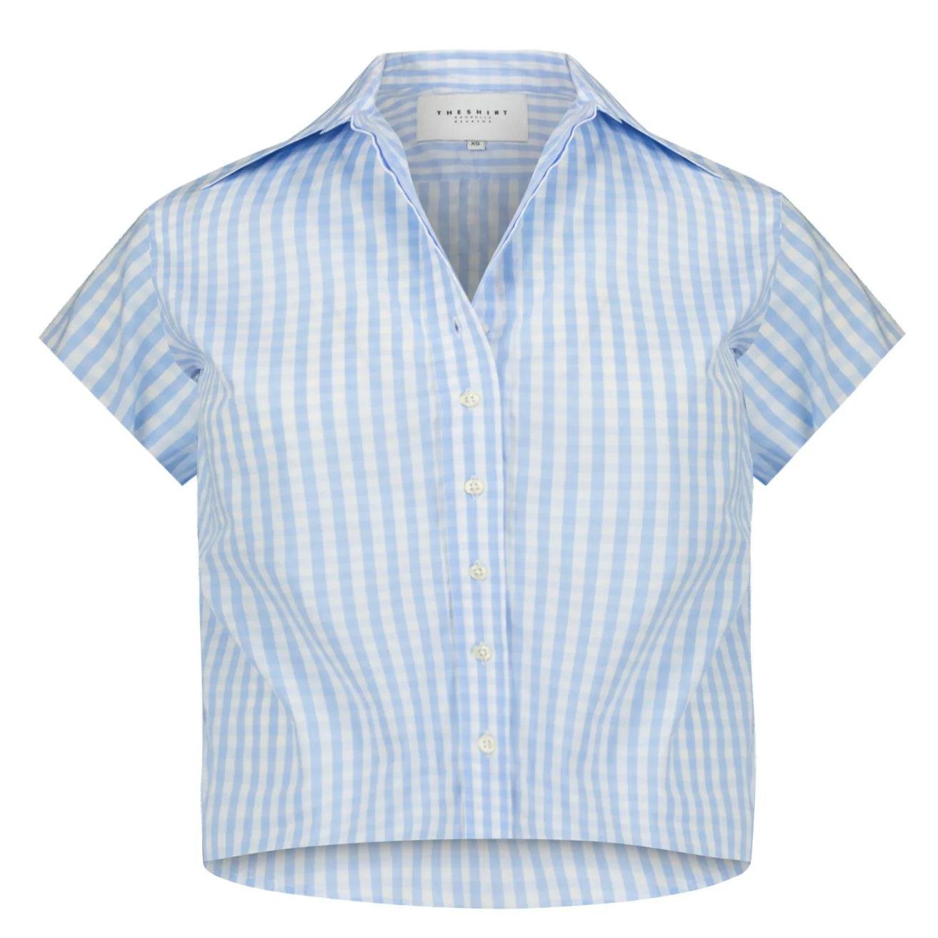 THE BOXY SHORT SLEEVE CROPPED SHIRT - BLUE GINGHAM