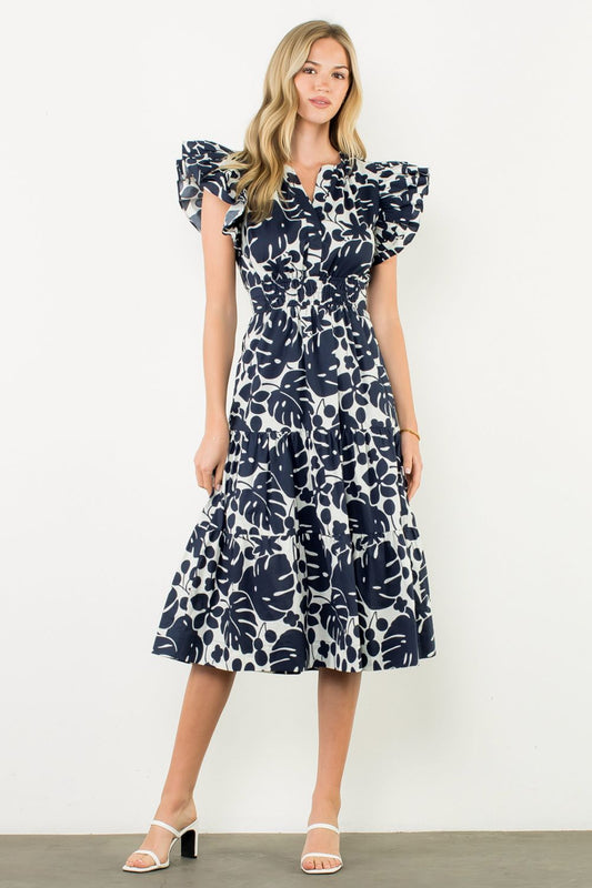 PRINTED MAXI DRESS - NAVY
