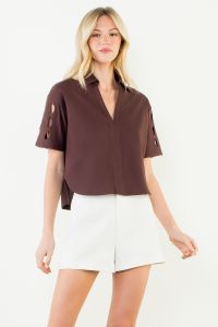 CUT OUT HI-LOW TOP - CHOCOLATE