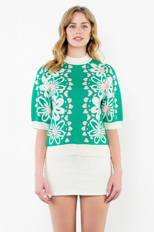 GREEN PRINTED SWEATER