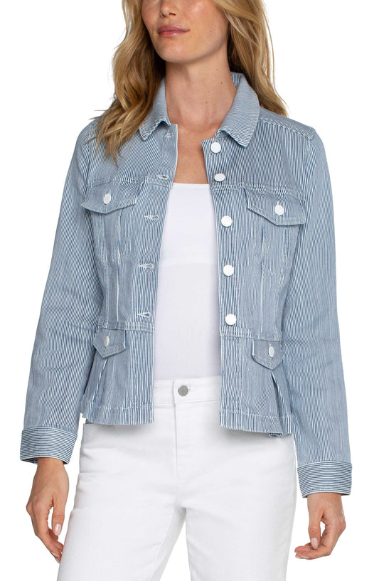 PEPLUM JACKET - CHAMBRAY STRIPE