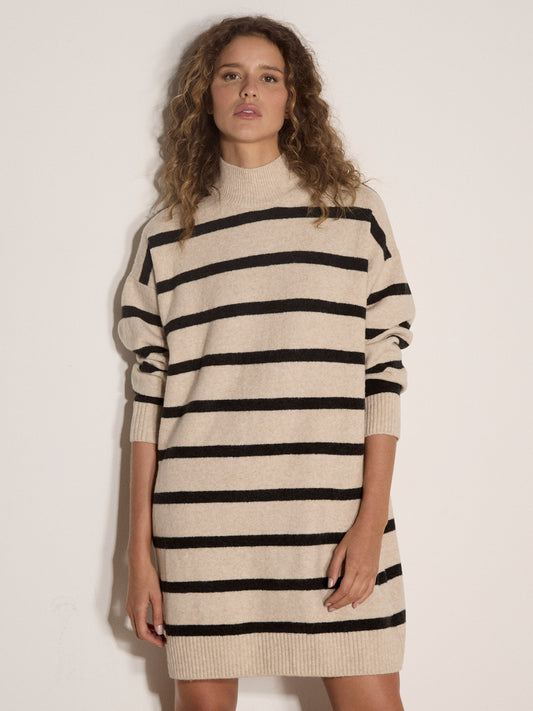 STRIPE MOCK NECK JUMPER DRESS