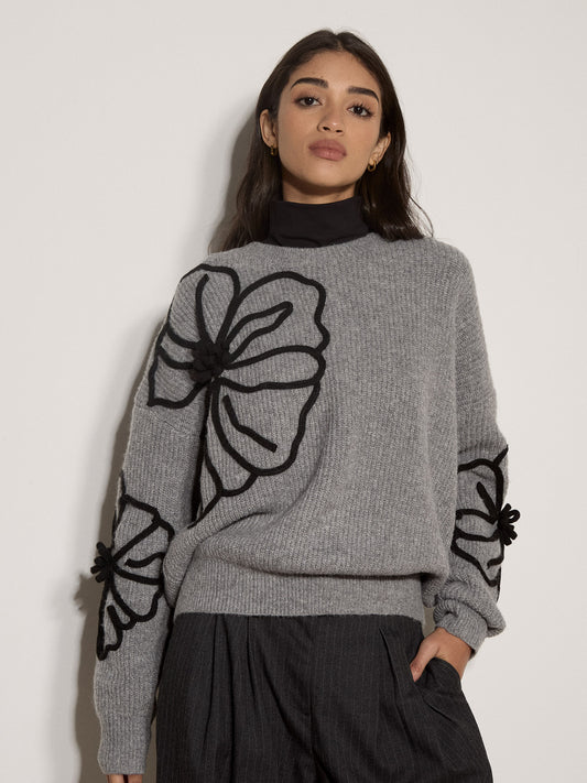 3D FLOWER RIB GROWN ON JUMPER