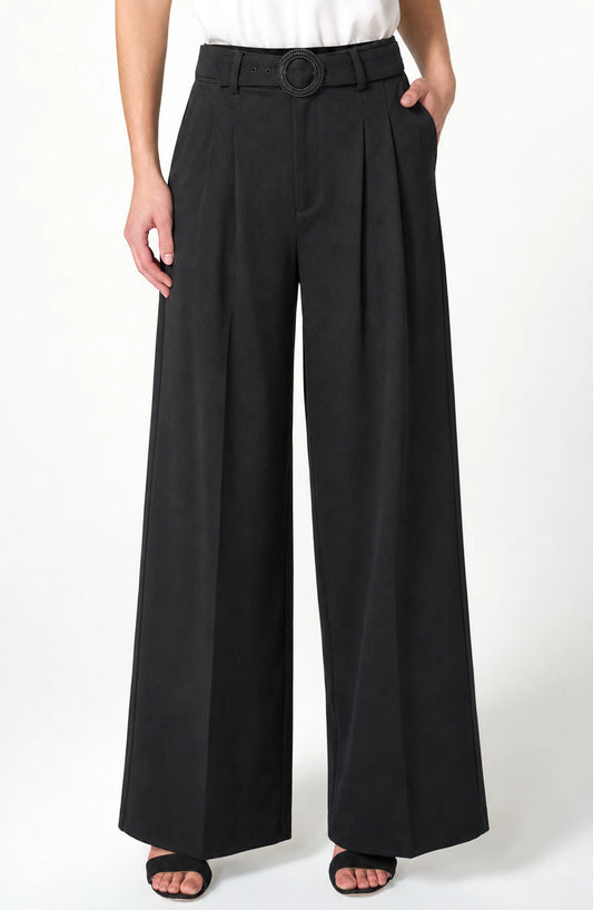 High Rise BELTED WIDE LEG TROUSER 31 INS - BLACK
