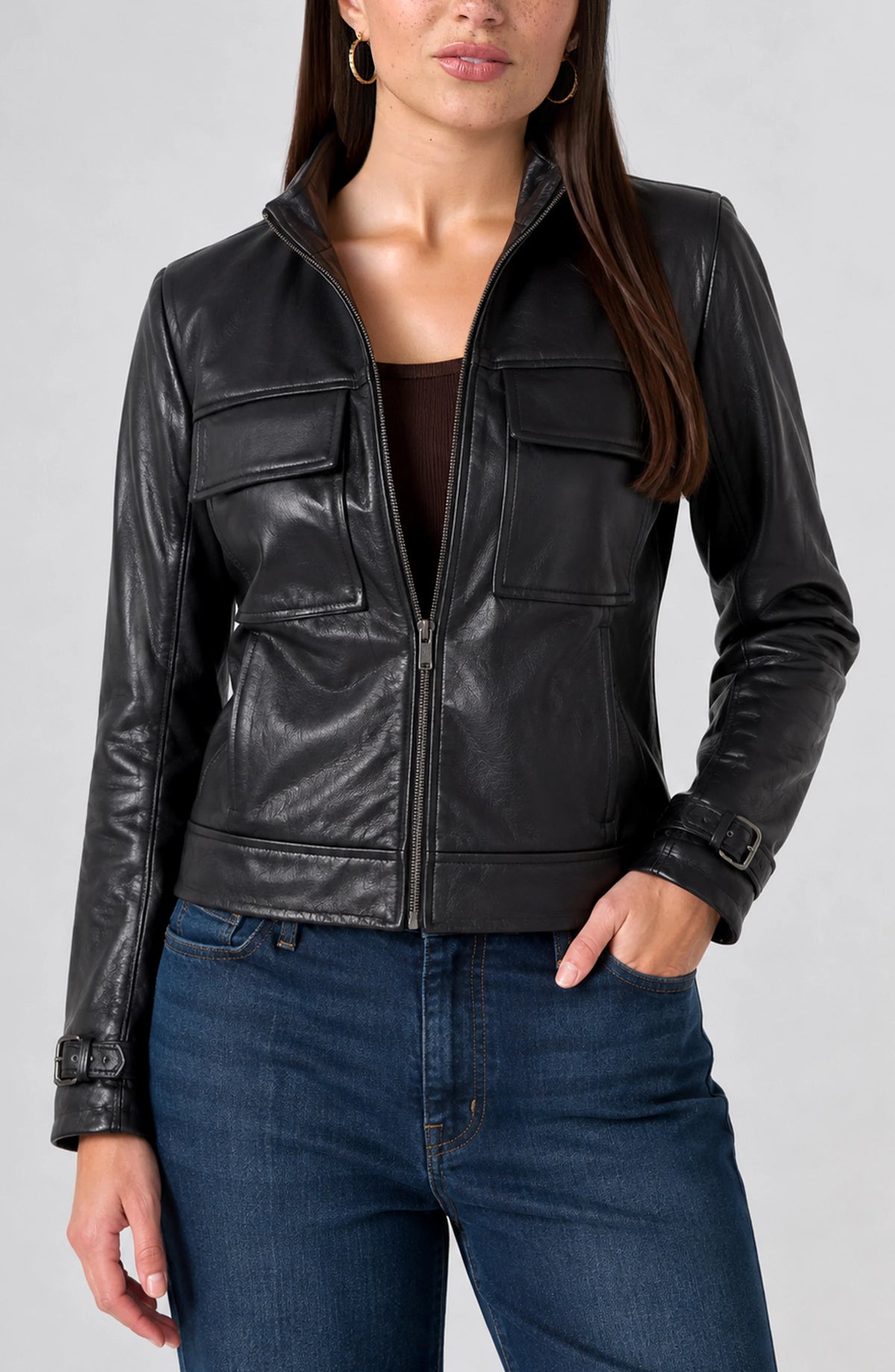 ZIP FRONT MOTO JACKET W BUCKLE