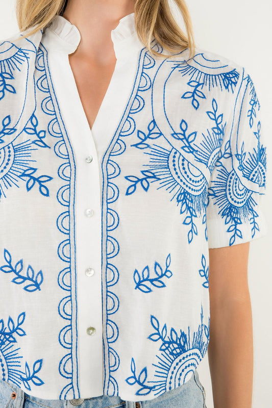 PRINTED EMBROIDERED TOP