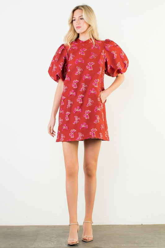EMBROIDERED BOWS SHIFT DRESS