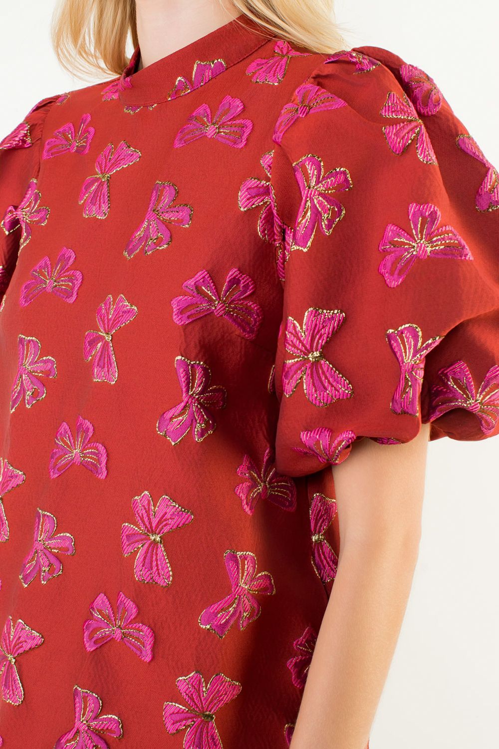EMBROIDERED BOWS SHIFT DRESS