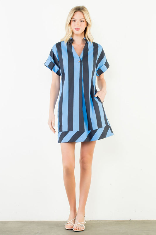 STRIPED POPOVER DRESS