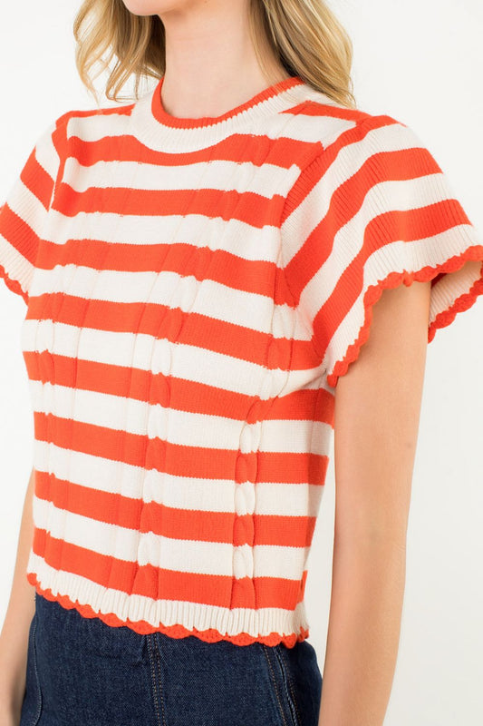 SHORT SLEEVE STRIPED SWEATER