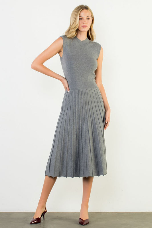 SLEEVELESS KNIT MAXI DRESS - HEATHER GRAY